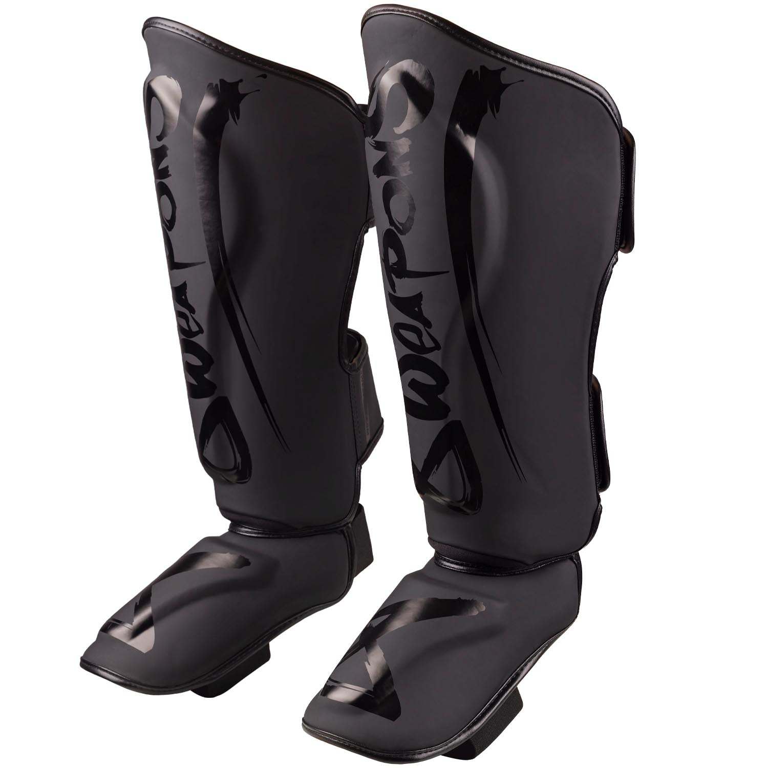 Protège-tibias 8 WEAPONS noir avec mousse haute densité pour protection et confort en sports de combat