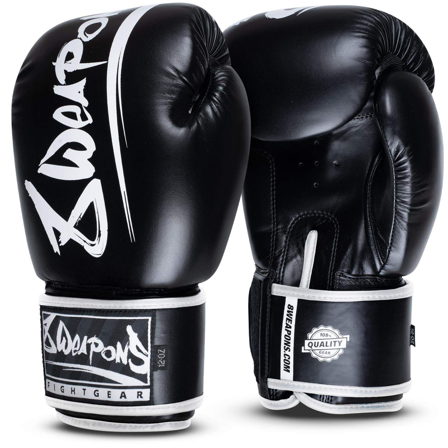 Gants de boxe 8 WEAPONS Unlimited 2.0 noir blanc avec mousse haute densité et velcro robuste