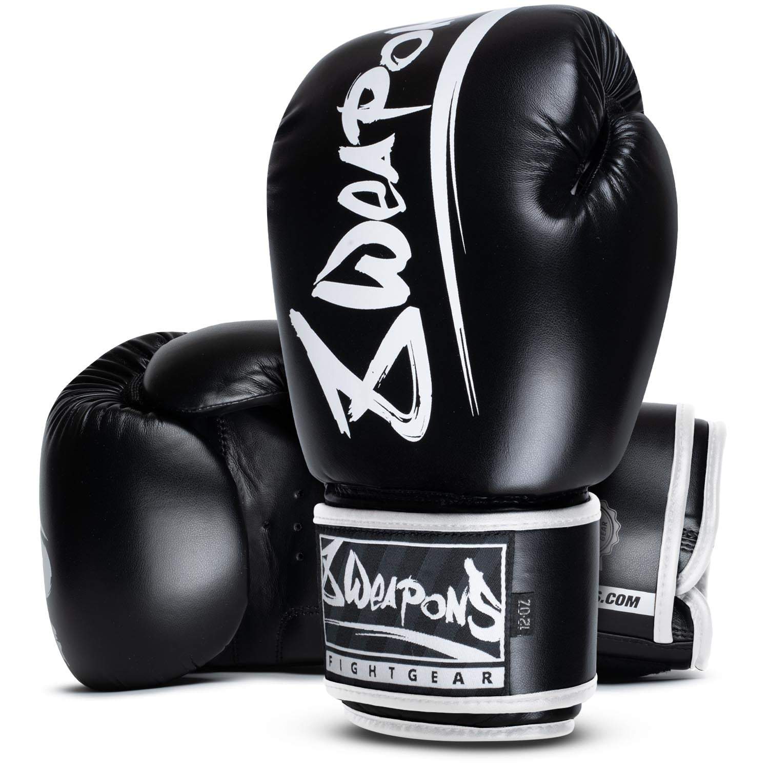 Gants de boxe 8 WEAPONS Unlimited 2.0 noir et blanc avec mousse haute densité et fermeture velcro