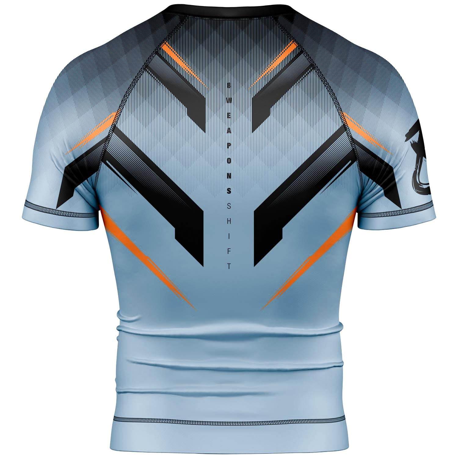 Rashguard manches courtes 8 WEAPONS Shift gris glacé orange pour entraînements MMA et grappling
