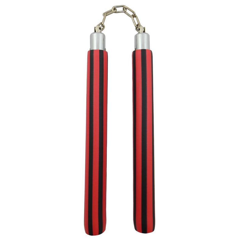 Nunchaku mousse chaîne rayé Dojo Master Noir/Rouge