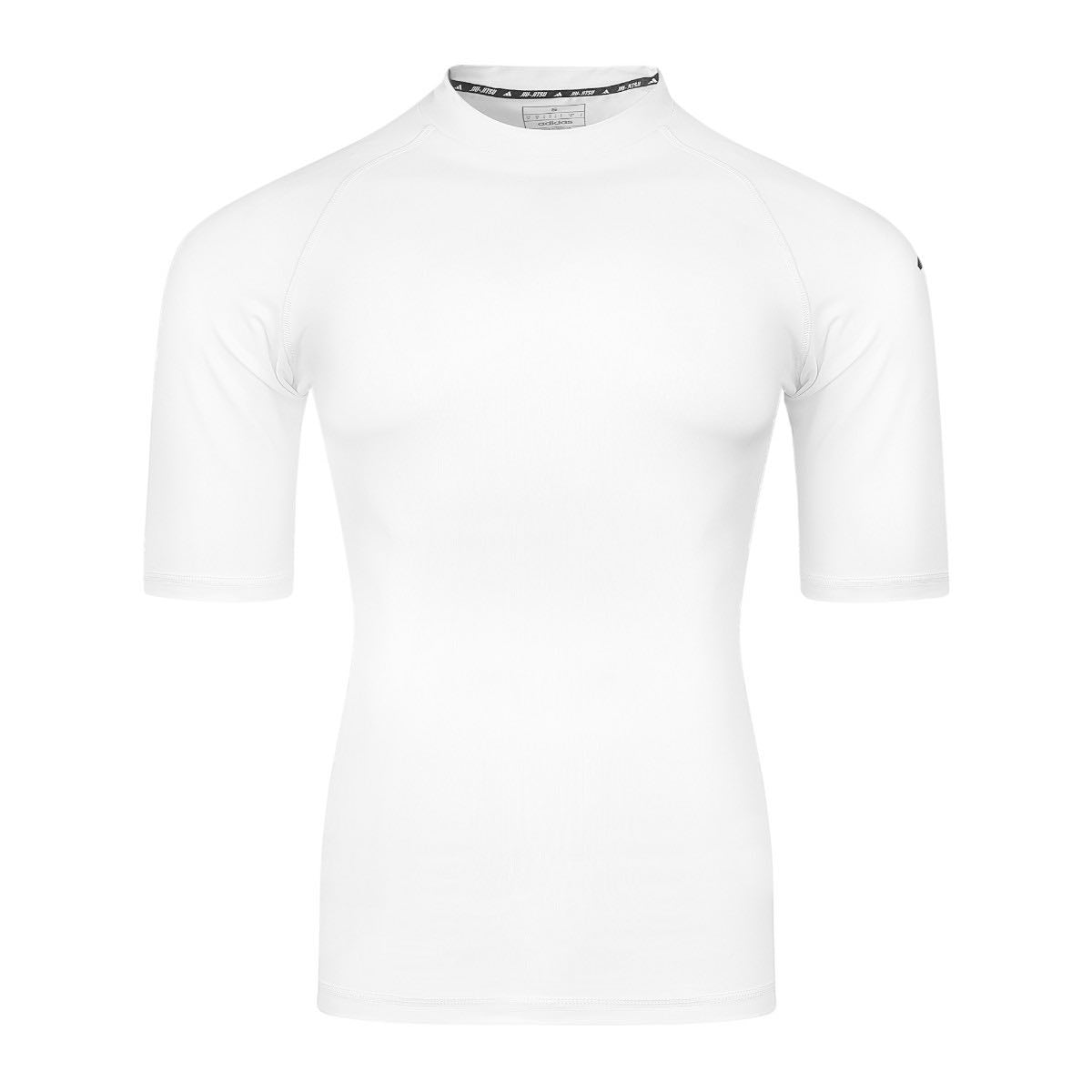 White adidas rashguard for judo and jiu-jitsu training made from ultra-stretchy lycra fabric