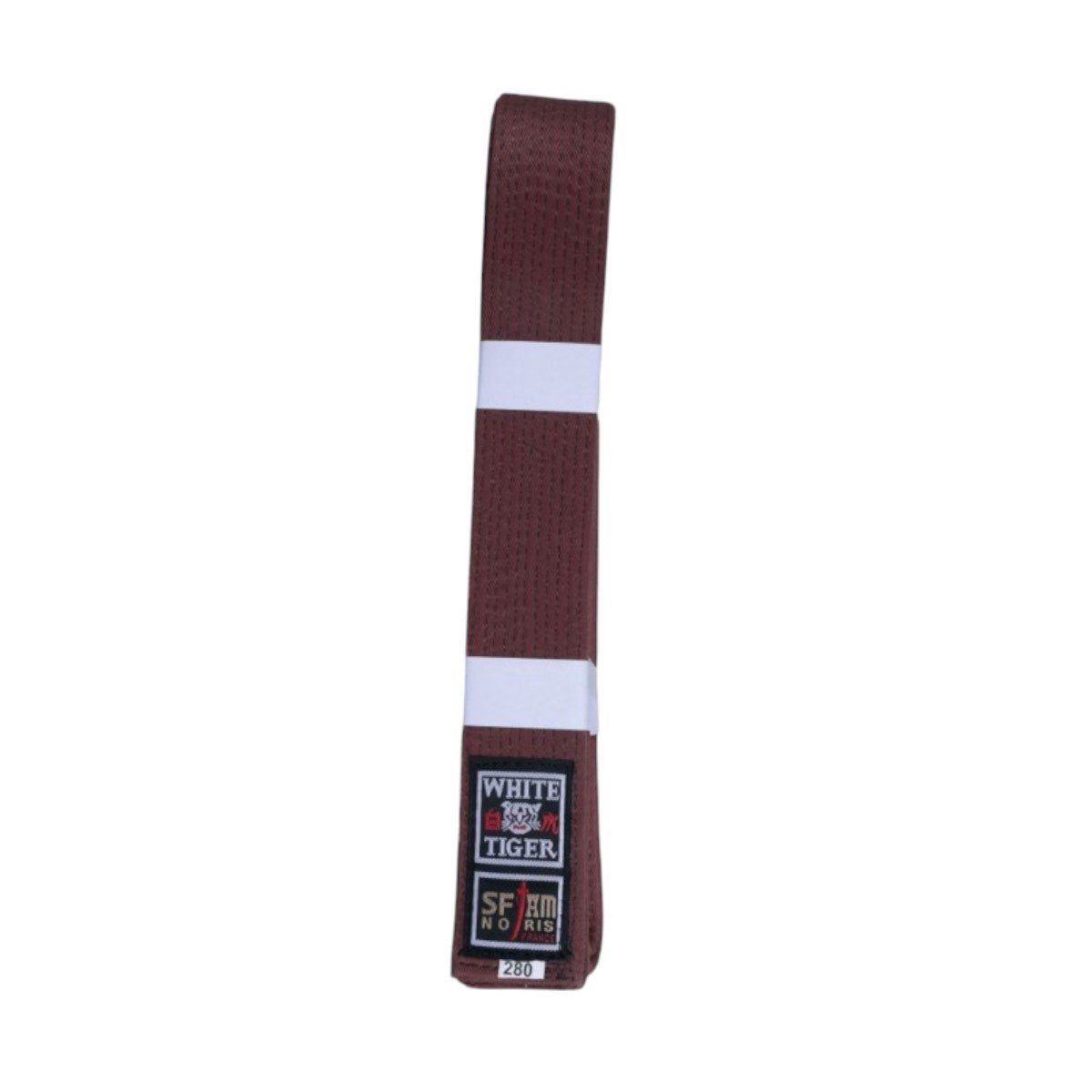 Ceinture marron Judo Noris White Tiger 11 piqûres renforcées.