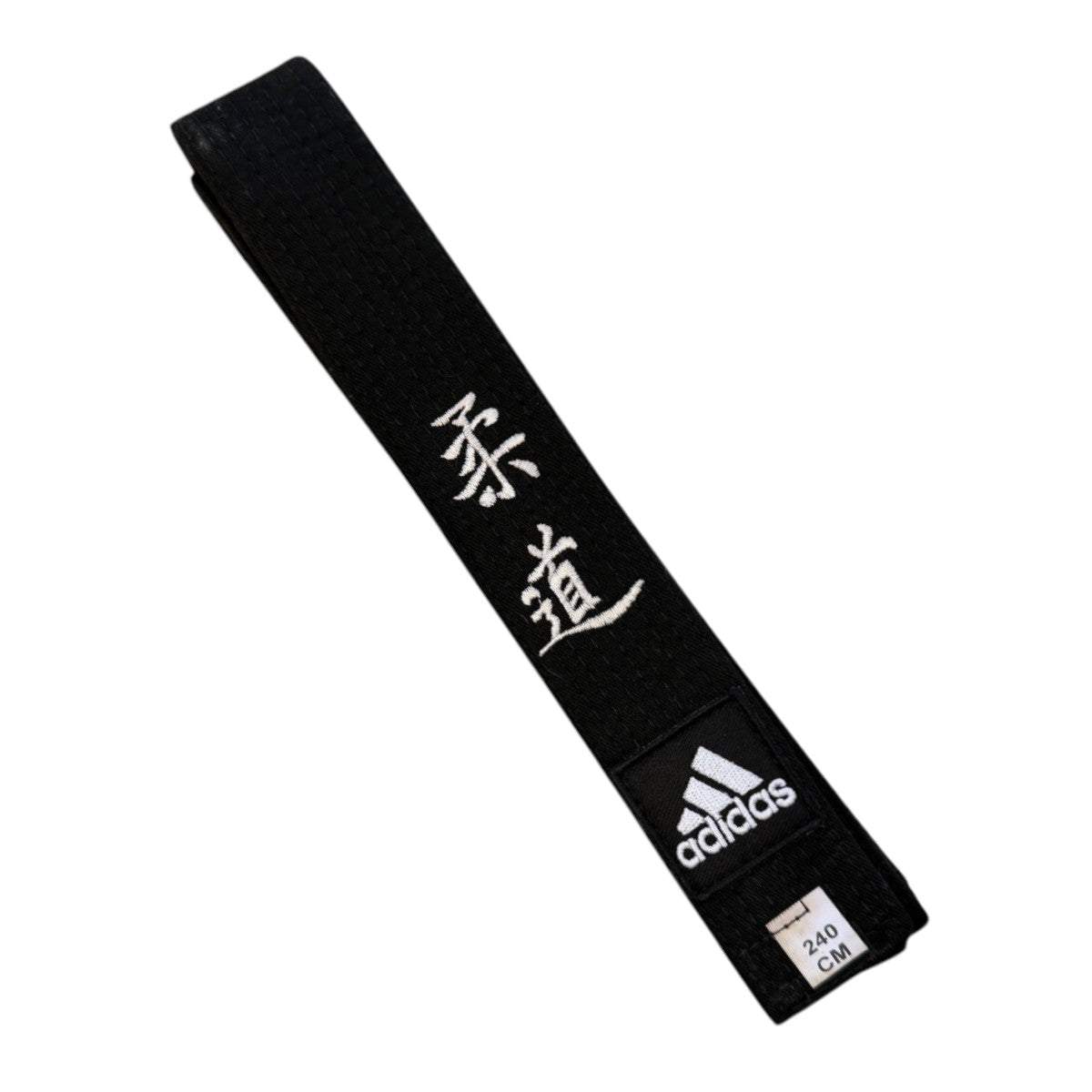 Ceinture noire Judo Adidas Elite brodée Kanji blanc 240 cm coton