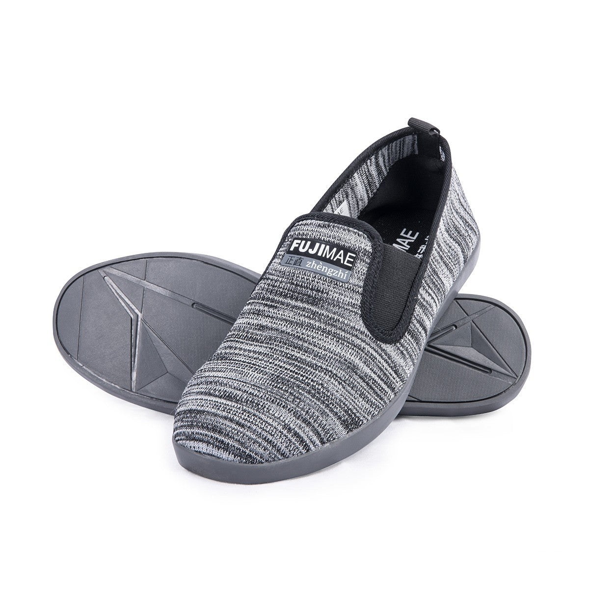 Gray Chaussons Chinois KnitFit FUJIMAE lightweight knit slippers with rubber sole for martial arts like Kung Fu and Tai Chi