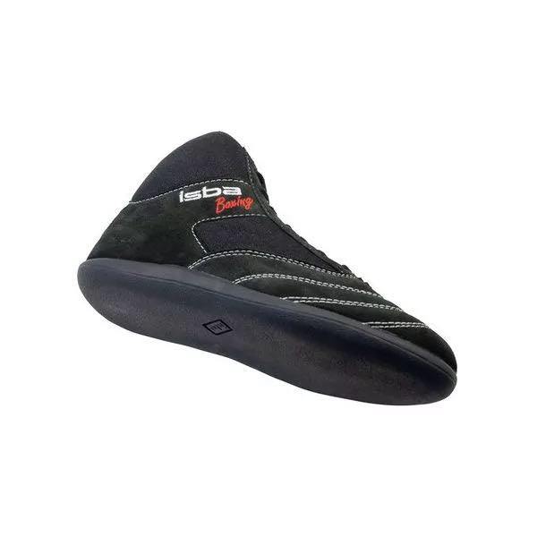 Black ISBA Fighter children's savate boxing shoes with leather and polyamide upper, rubber sole, and shock-absorbing padding for training and competition.