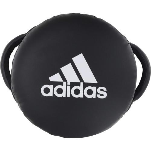 Black round Adidas punching target with two handles made of durable PU and Aero foam padding for boxing training