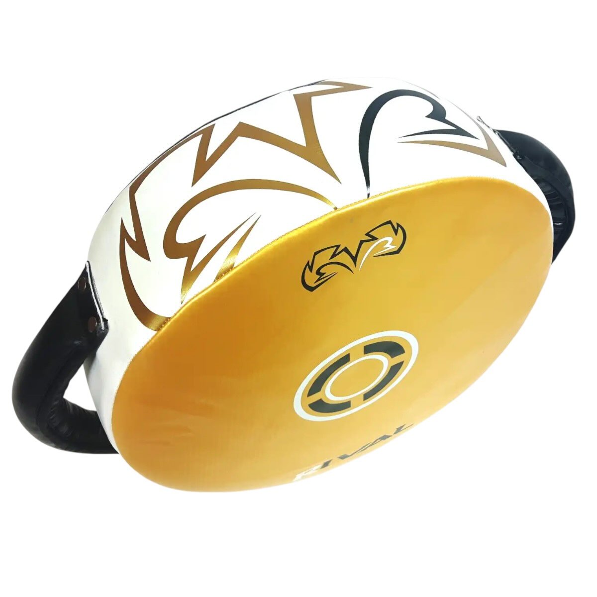 Cible de frappe ronde Rival Boxing RPS7 noire et or résistante avec rembourrage mousse et poignées Easy-Grip.