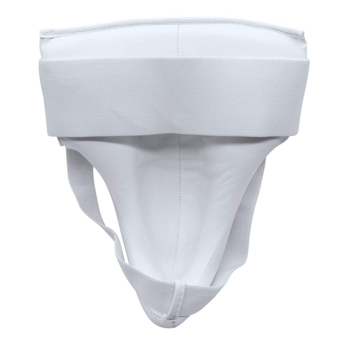 White Adidas anatomical protective genital cup with elastic straps for martial arts and combat sports