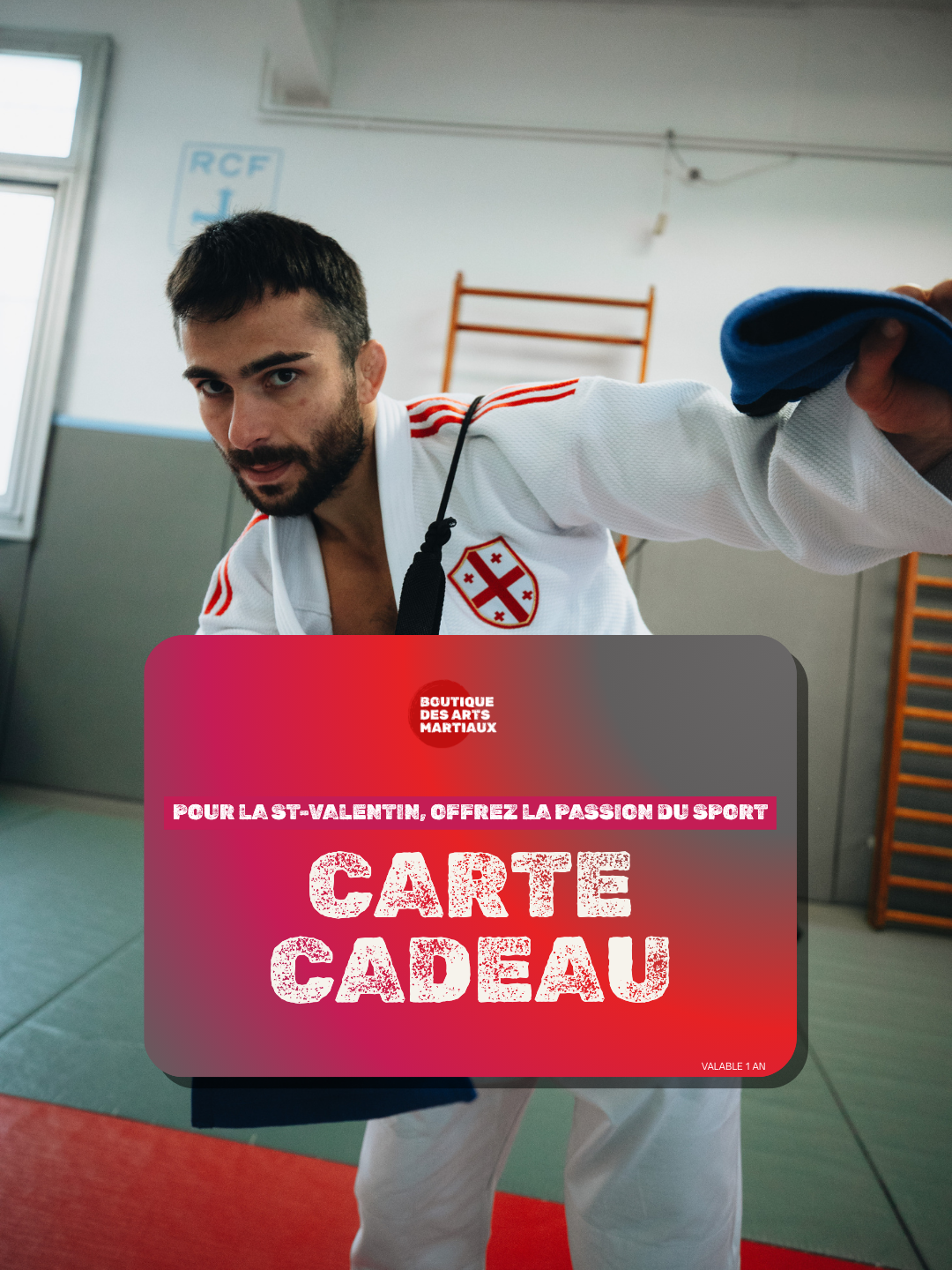 Carte cadeau Boutique des Arts Martiaux pour fans de MMA, boxe et sports de combat, bon cadeau valable en ligne et en boutique.