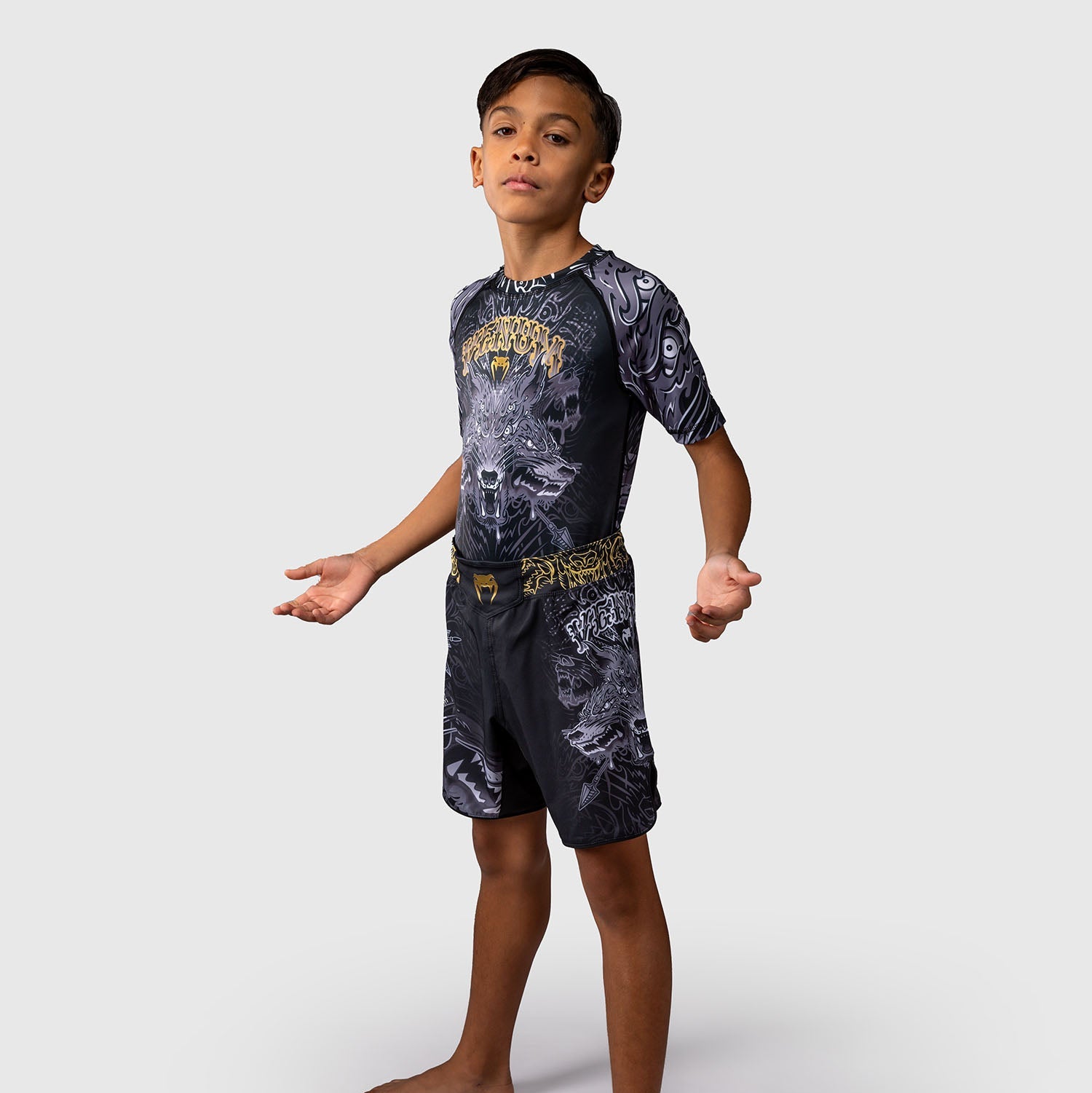 Fightshort enfant Venum Wolf Atak - Noir/Gris 10 ans