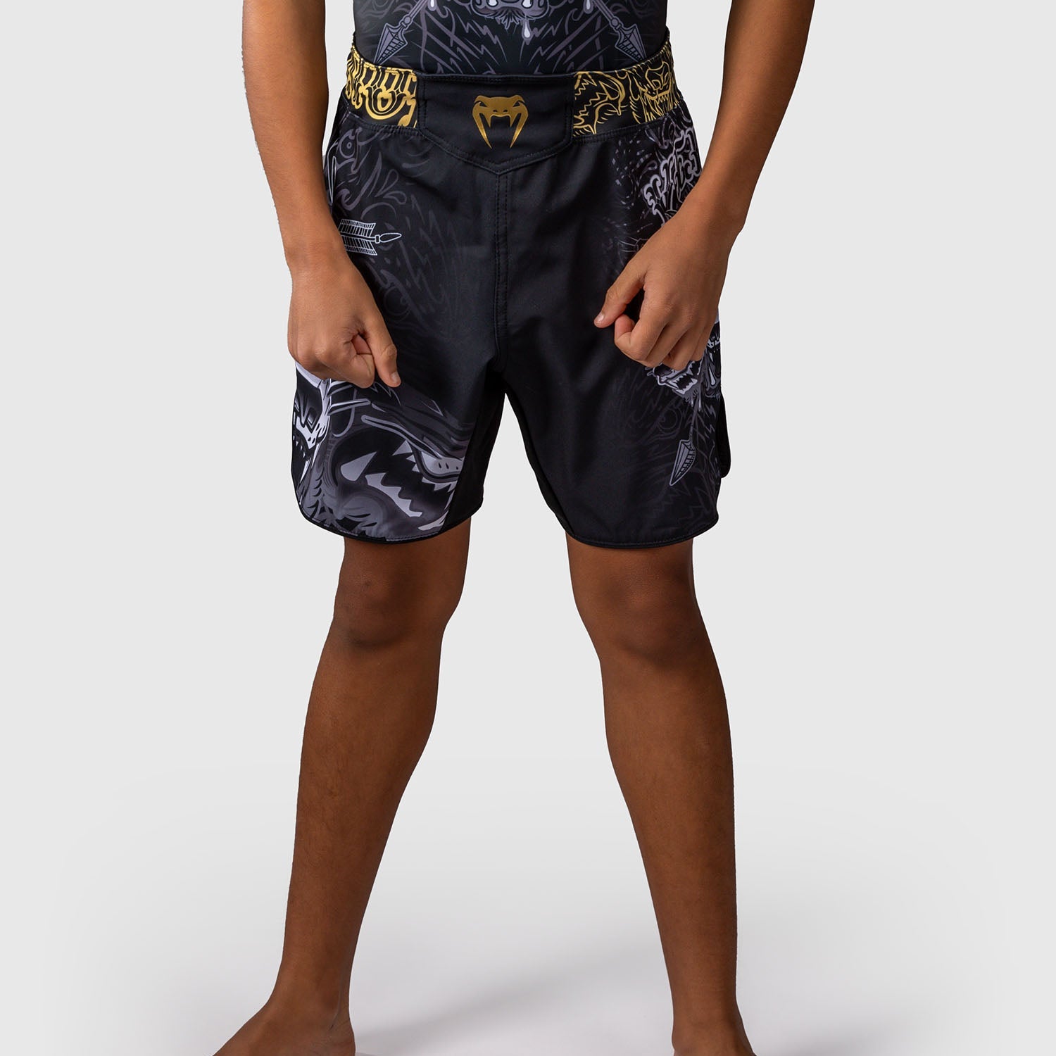 Fightshort enfant Venum Wolf Atak - Noir/Gris 10 ans