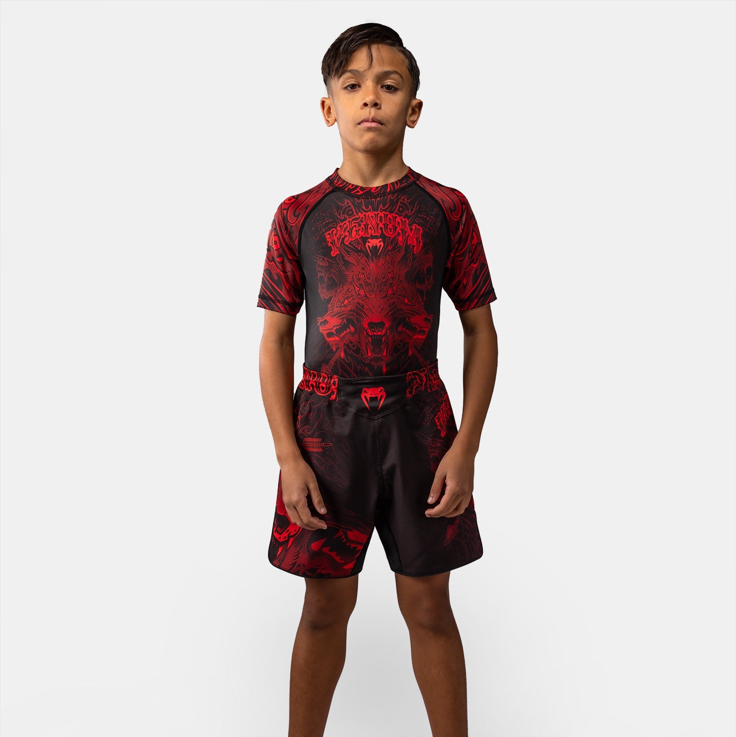 Fightshort enfant Venum Wolf Atak - Noir/Rouge