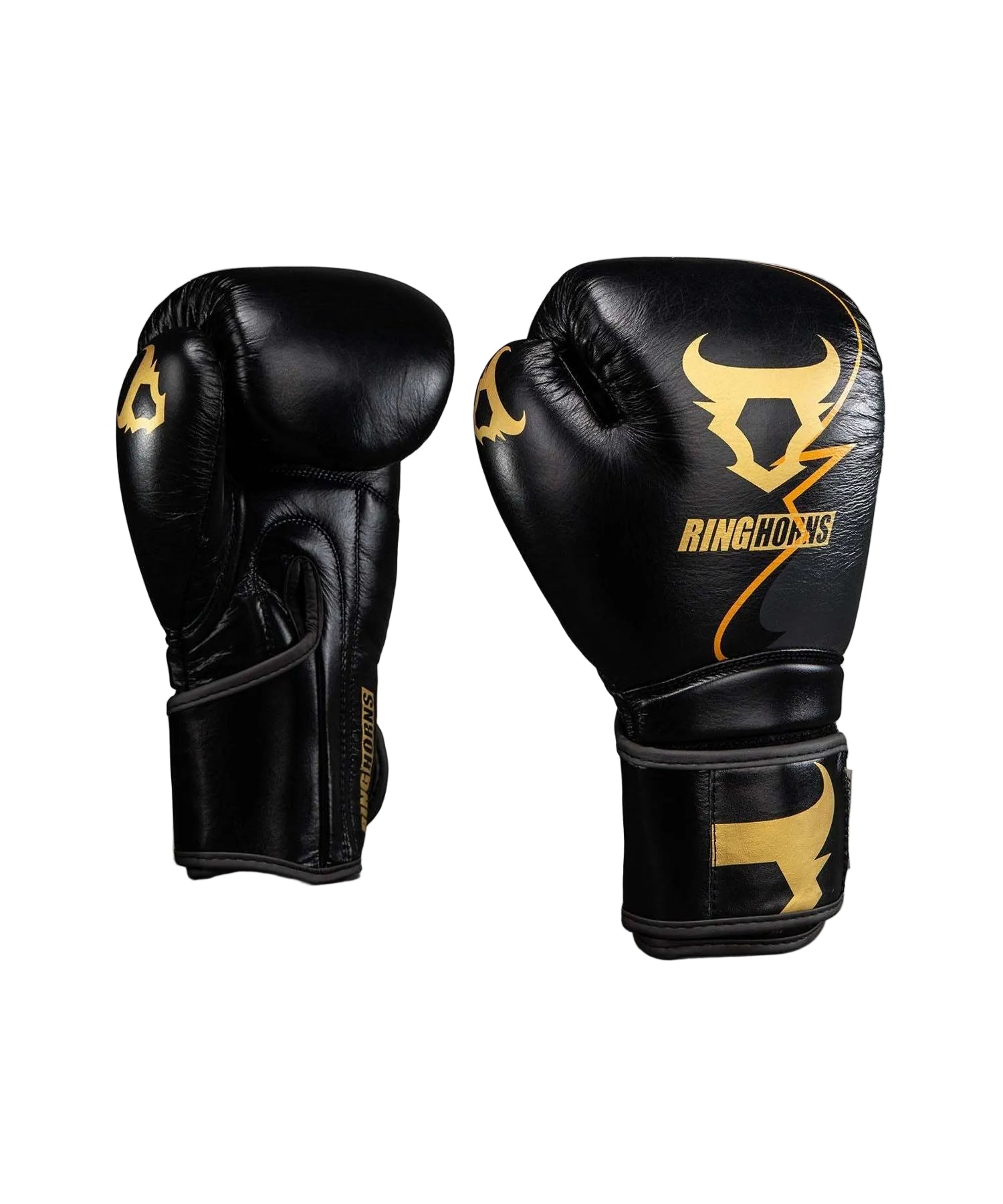 Gants de boxe Venum x Ringhorns Charger noir et or avec mousse absorbante et velcro maintien poignet