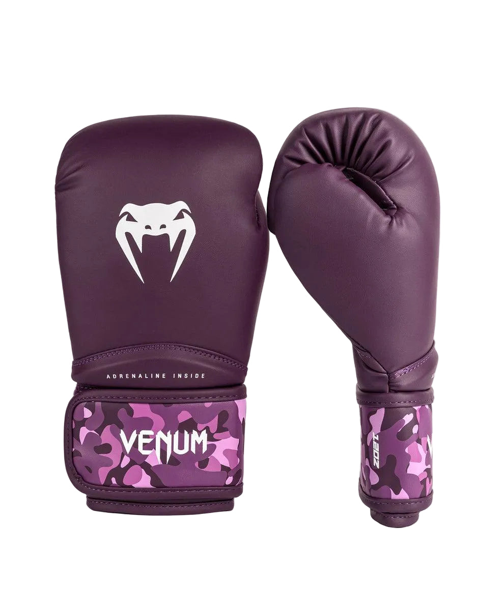 Gants de boxe Venum Iris prune rose en PU avec velcro pour boxe et sparring