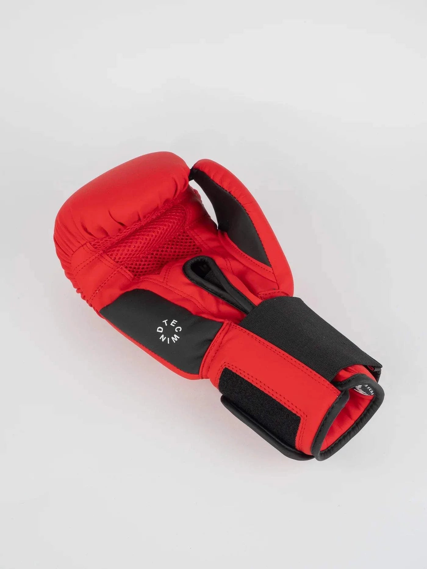 Red competition boxing glove with triple density foam and wide velcro strap