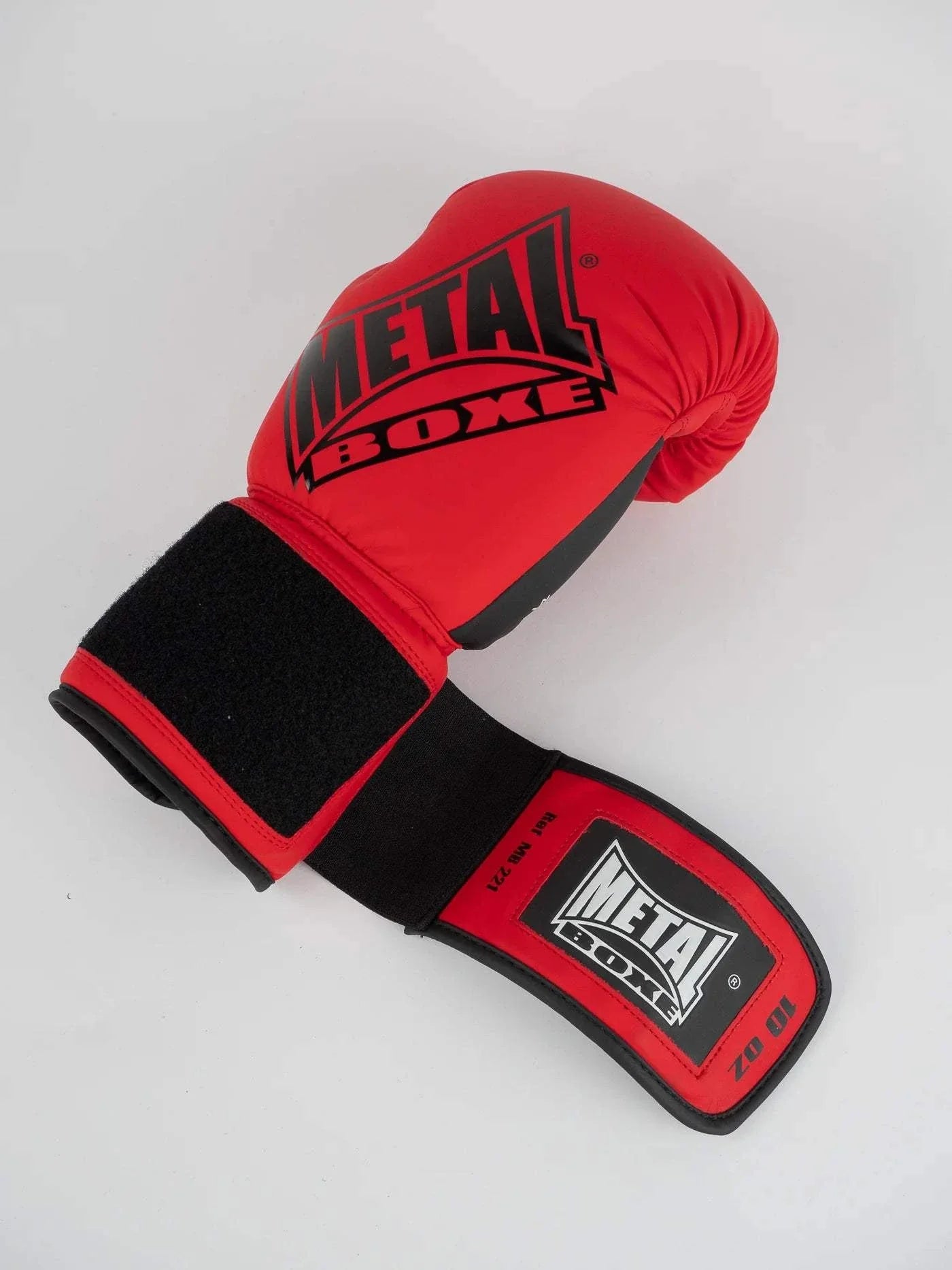 Red Metal Boxe competition boxing glove with premium synthetic leather and wide velcro strap for secure fit