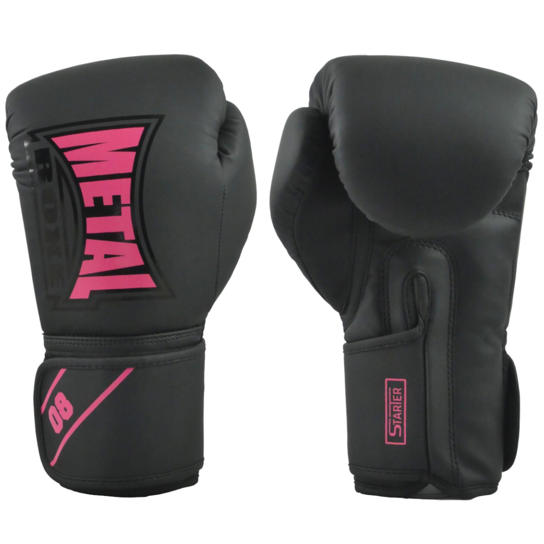 Black and pink Metal Boxe Starter training boxing gloves with foam padding and velcro wrist straps