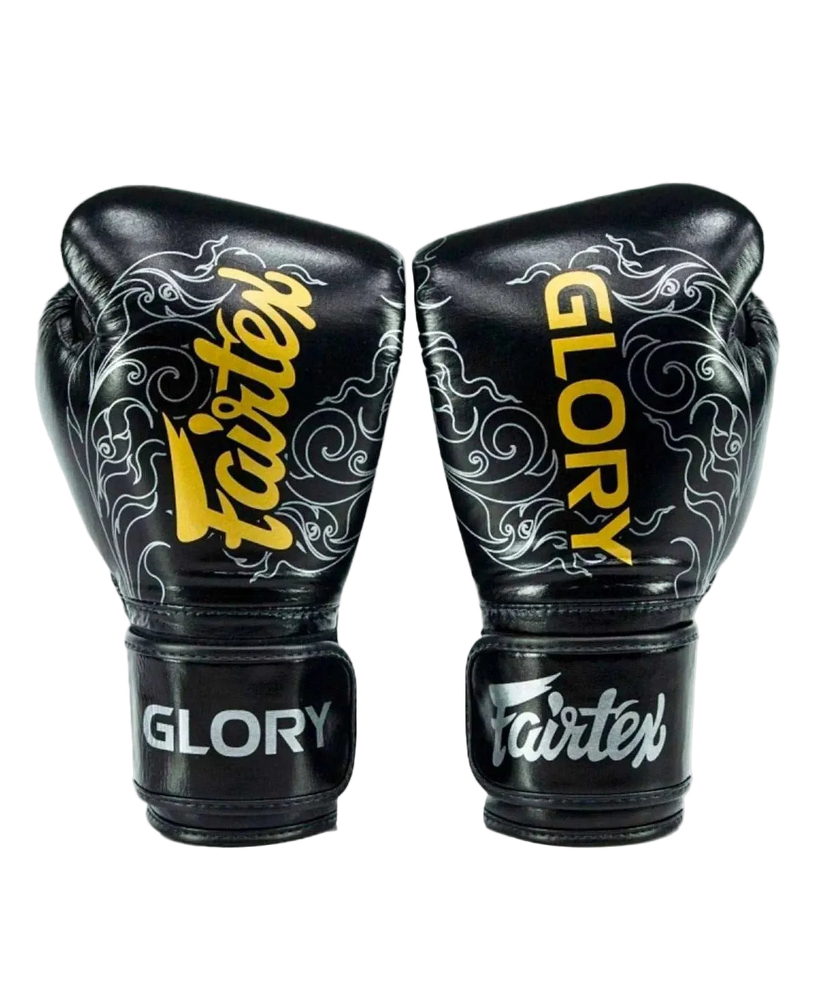 Gants de boxe Fairtex x Glory noirs en cuir avec mousse double densité et fermeture velcro