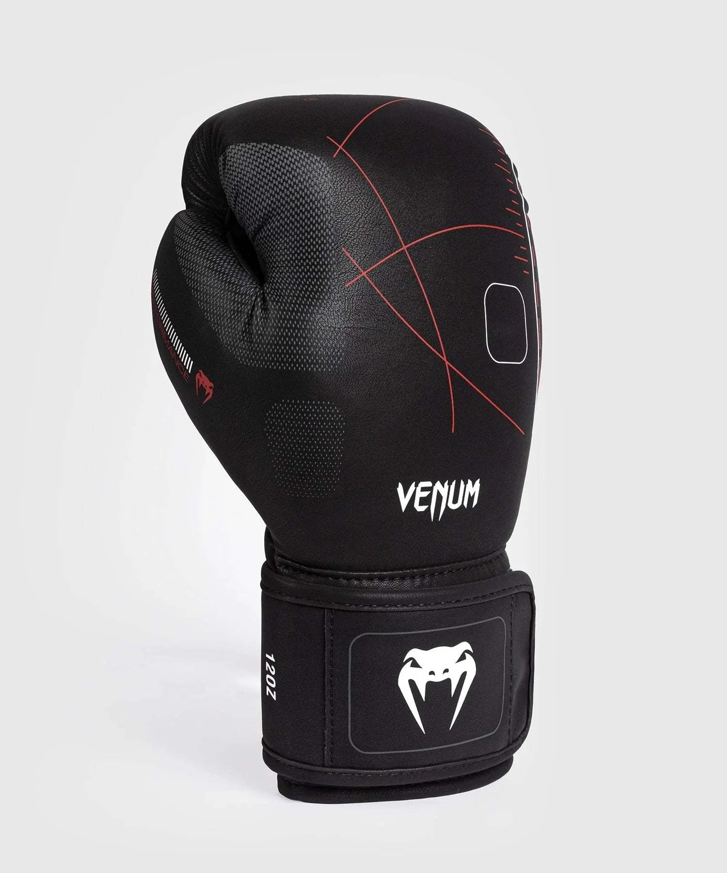 Black and red Venum Tactical XT boxing glove with triple-density foam and wide velcro strap