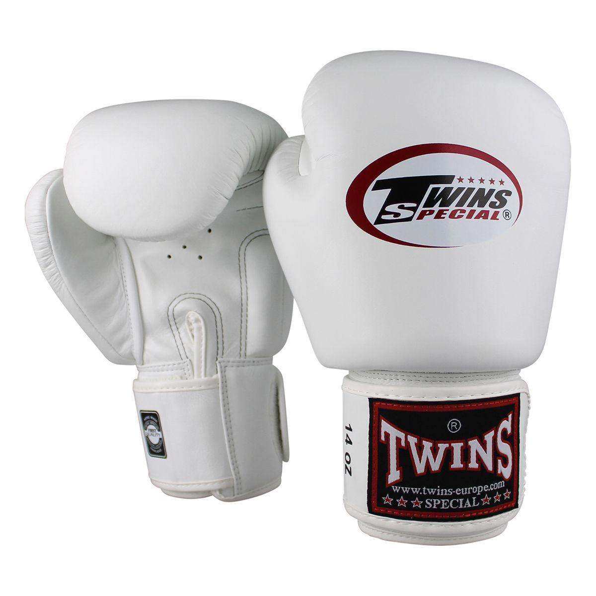 White Gants de boxe Twins Classic handmade Thai buffalo leather boxing gloves with high-density foam and ventilation holes