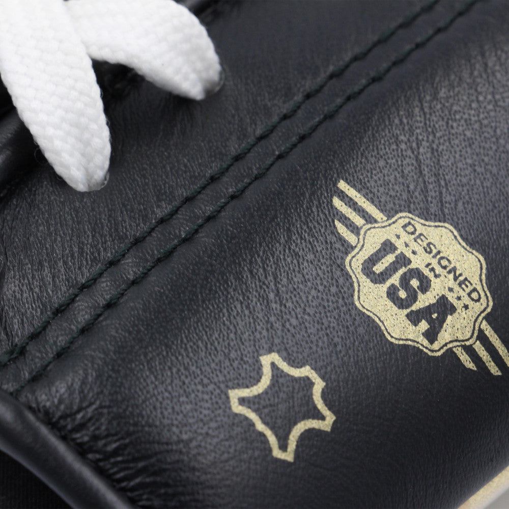 Gants de boxe adidas Hybrid 500 PRO en cuir noir avec lacets blancs et marquage USA and cuir de vachette