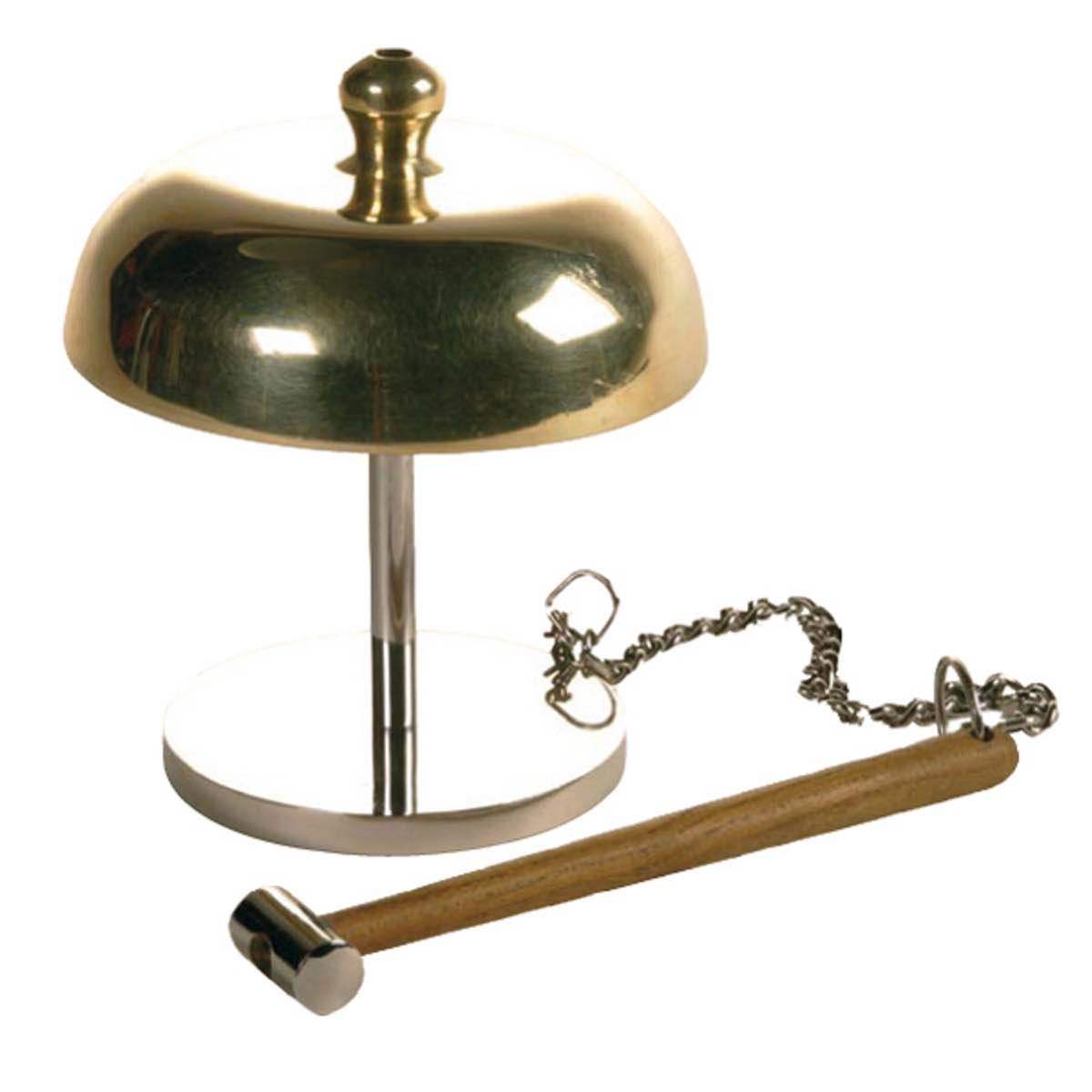 Compact metal boxing ring table gong with wooden mallet for signaling round ends