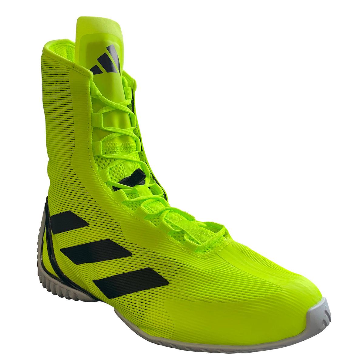 Neon yellow and black Adidas Speedex Ultra boxing shoe with high-top design and lightweight mesh upper for optimal performance and comfort