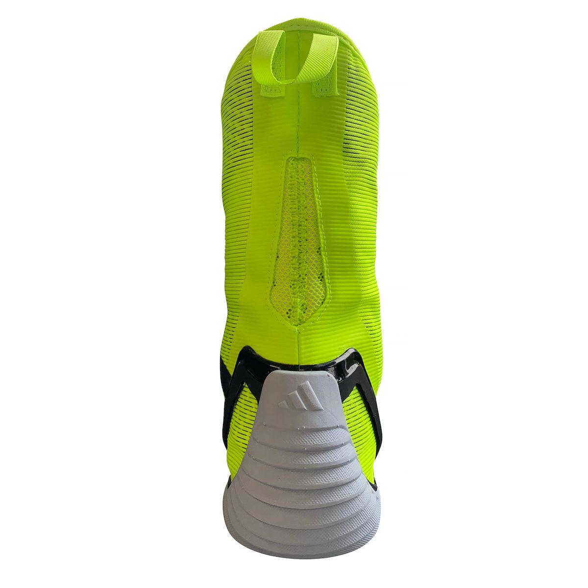 Yellow and black Adidas Speedex Ultra boxing shoe rear view with breathable mesh and EVA heel support.