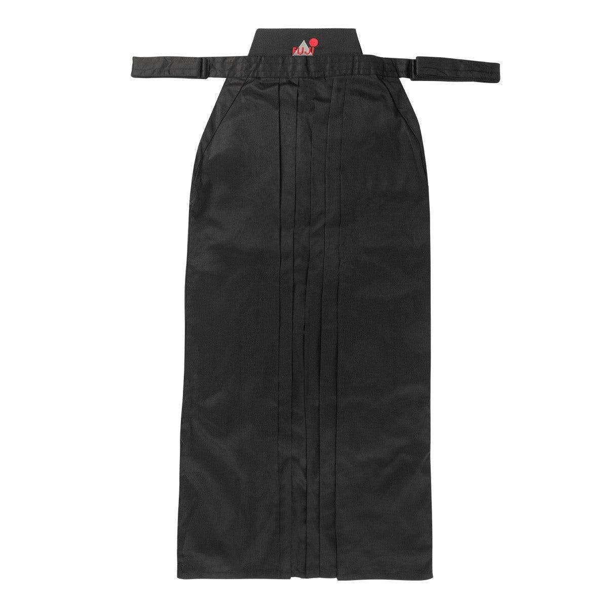 Hakama Training FUJIMAE noir léger et résistant, idéal pour Aïkido, Iaïdo et Kendo avec plis classiques et koshi ita semi-rigide.