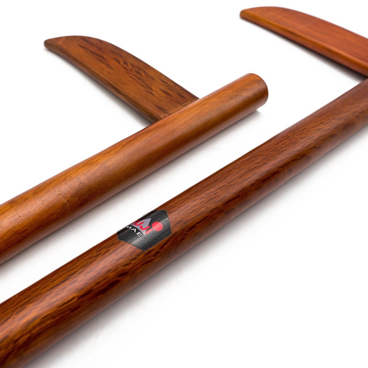 Pair of red oak wooden training Kamas for Kobudo and Ninjutsu martial arts practice