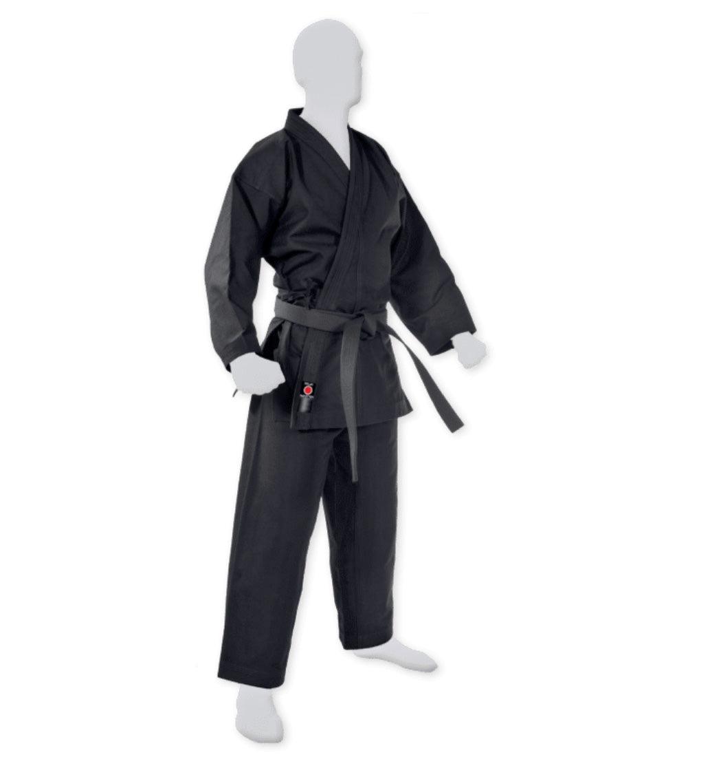 Black Kimono Dojo Master martial arts uniform for Karate and Viet Vo Dao with reinforced seams and elastic waistband pants