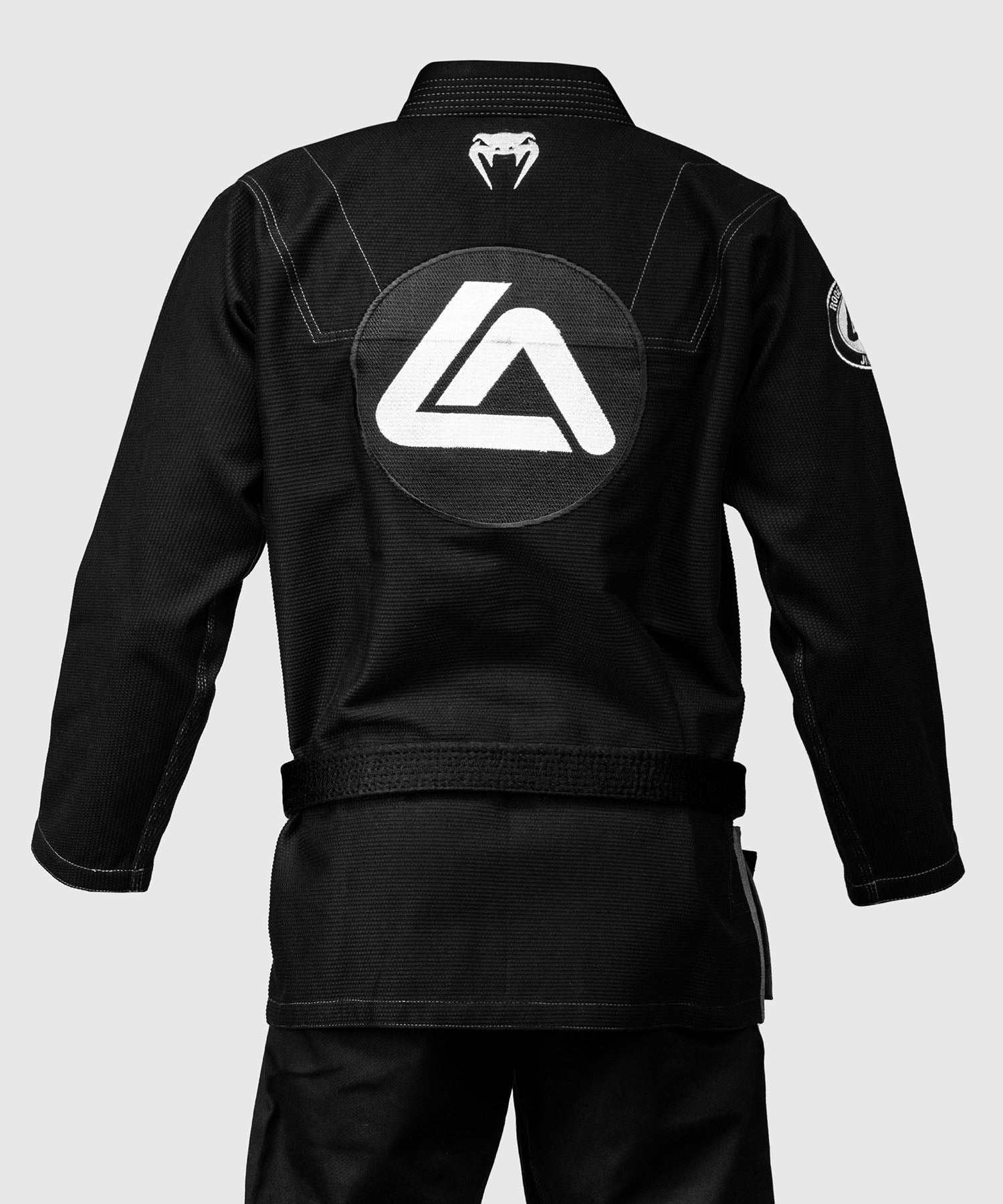 Kimono JJB Venum noir collaboration Roger Gracie, veste coton 380 gsm, pantalon Ripstop 280 g, coupe mobilité optimale, conforme IBJJF.