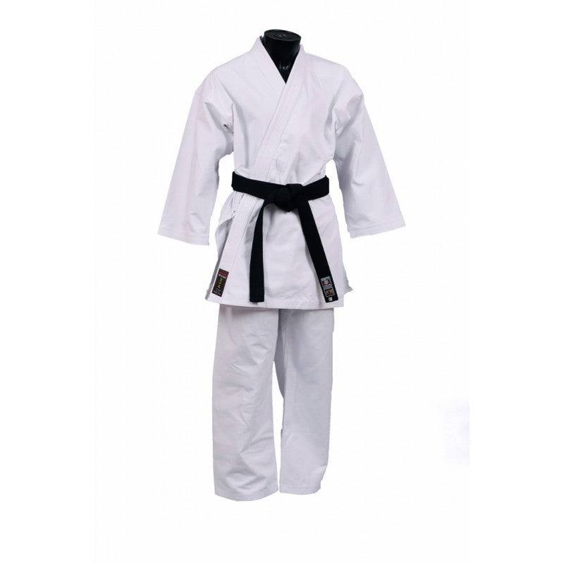 White traditional Kimono de Karaté Noris Miyasaki in 100% cotton with black belt, durable and breathable for karate training and competition
