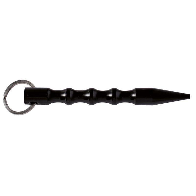 Kubotan porte-clés KWON noir en métal, 15 cm, à prise ondulée