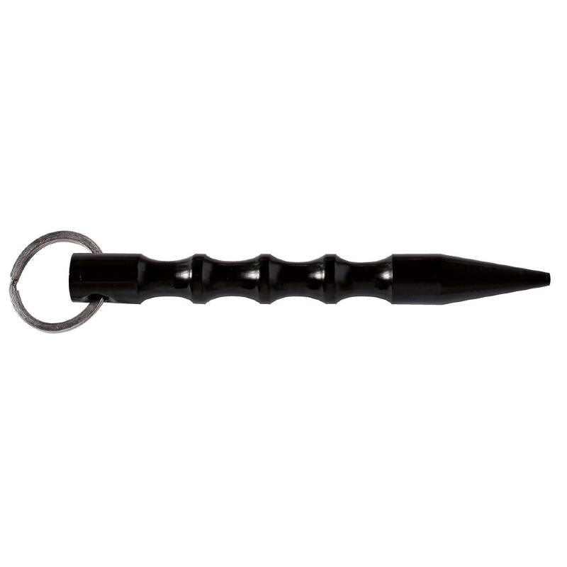Kubotan porte-clés KWON noir en métal, 15 cm, à prise ondulée