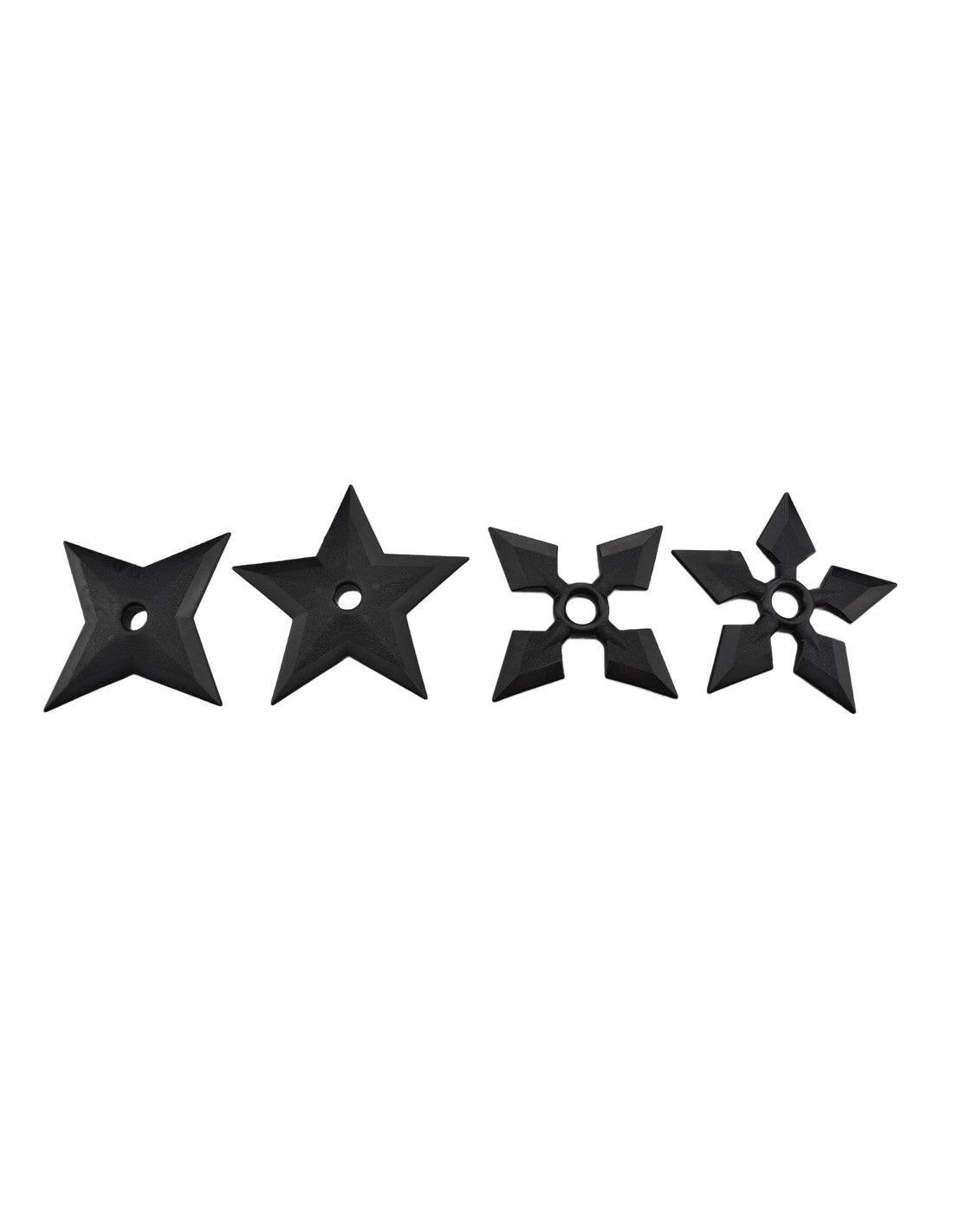 Set of 4 black polypropylene throwing stars for martial arts training
