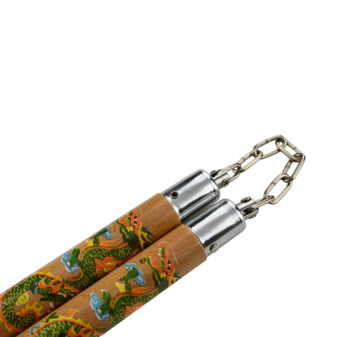 Nunchaku bois Naturel chaîne rond dragon 30 cm - NS20