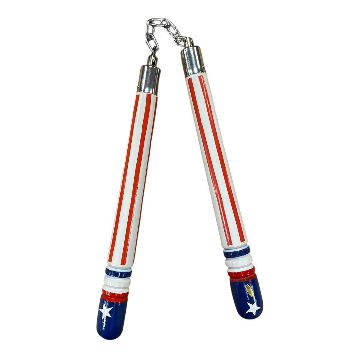 Nunchaku bois chaîne 30 cm Noris - USA Blanc/Bleu