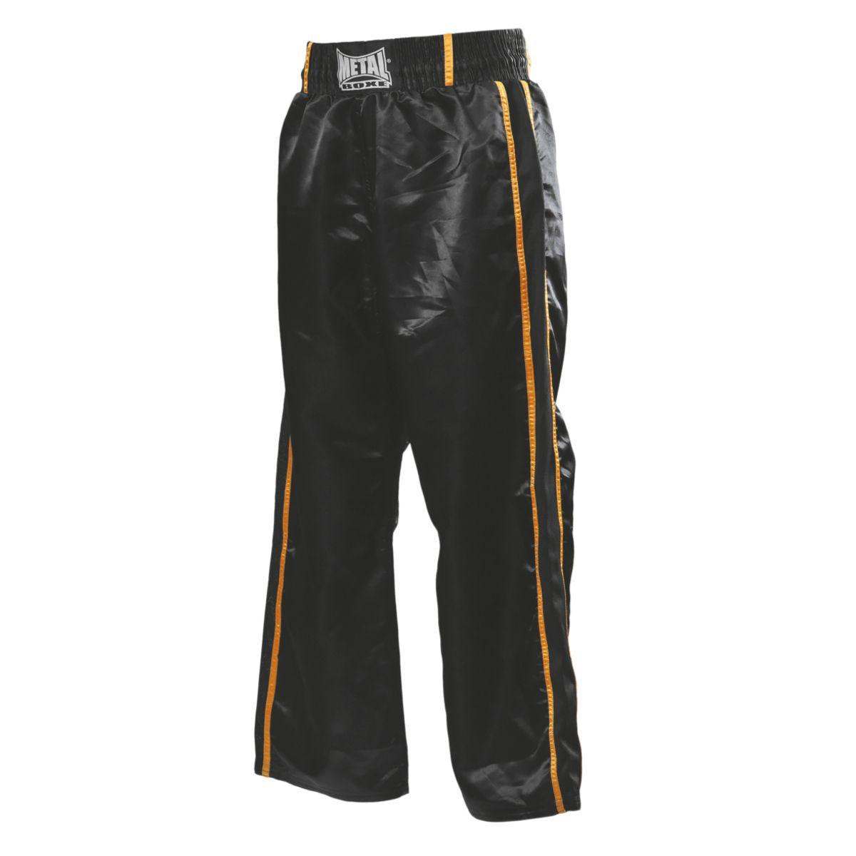 Black full-contact pants with orange side stripes for kickboxing and full-contact training