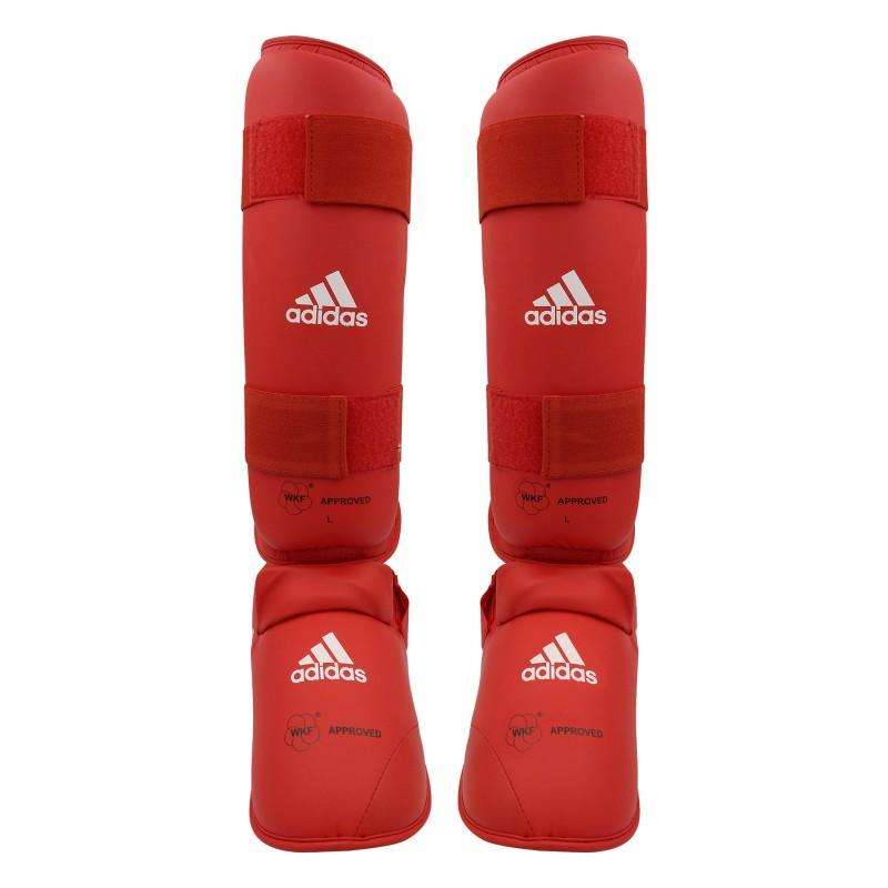 Red Adidas Protège-Tibias et Pieds Karate with WKF approval by Adidas for competition and training protection