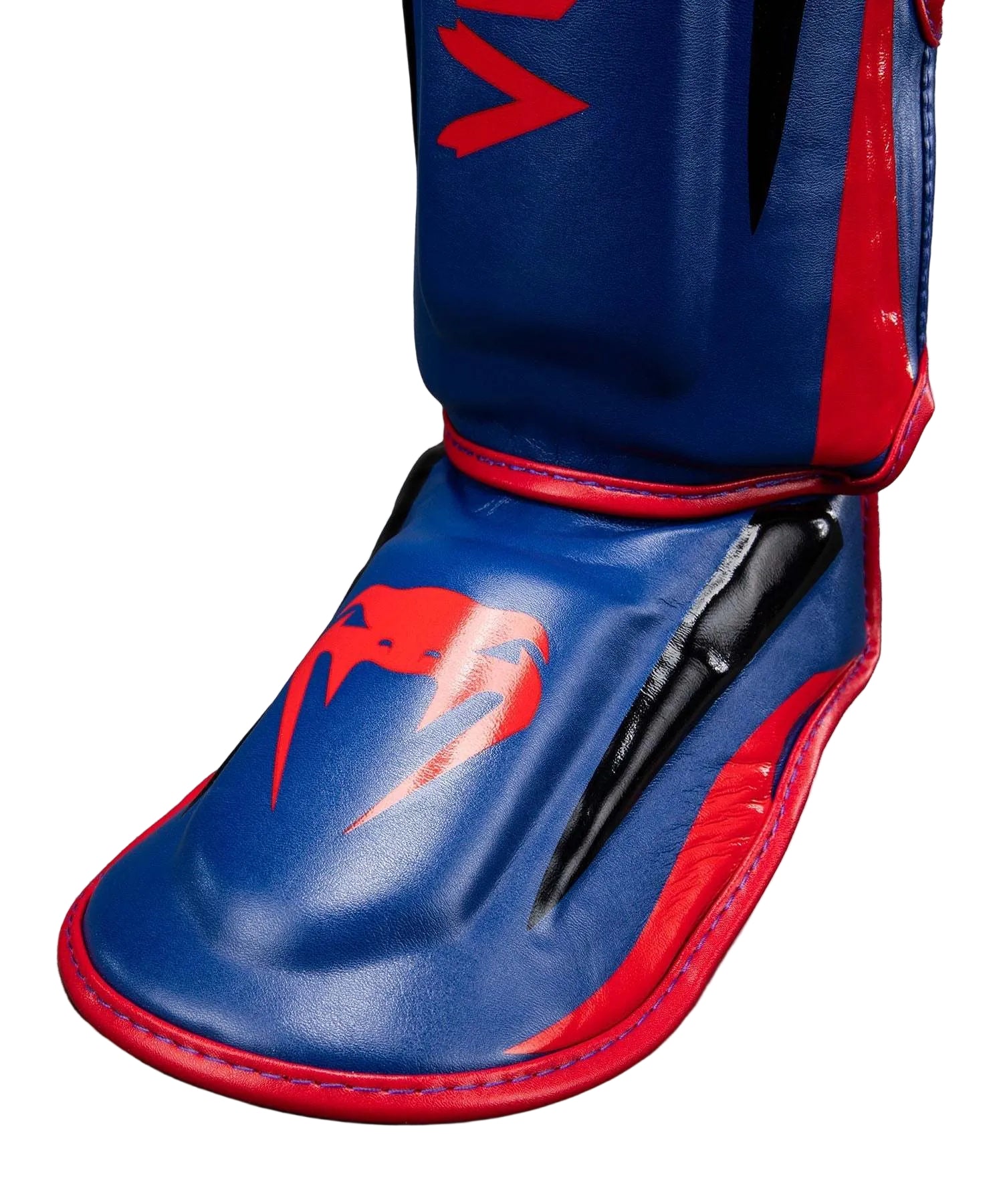 Protège-tibias Venum Elite bleu foncé et rouge avec mousse haute densité pour Muay Thaï et MMA