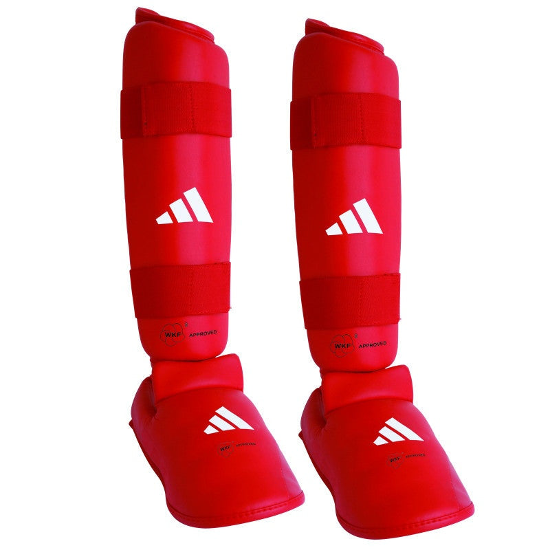 Red Adidas WKF approved Protège-Tibias et Pieds Karate by Adidas with adjustable straps and cushioned protection