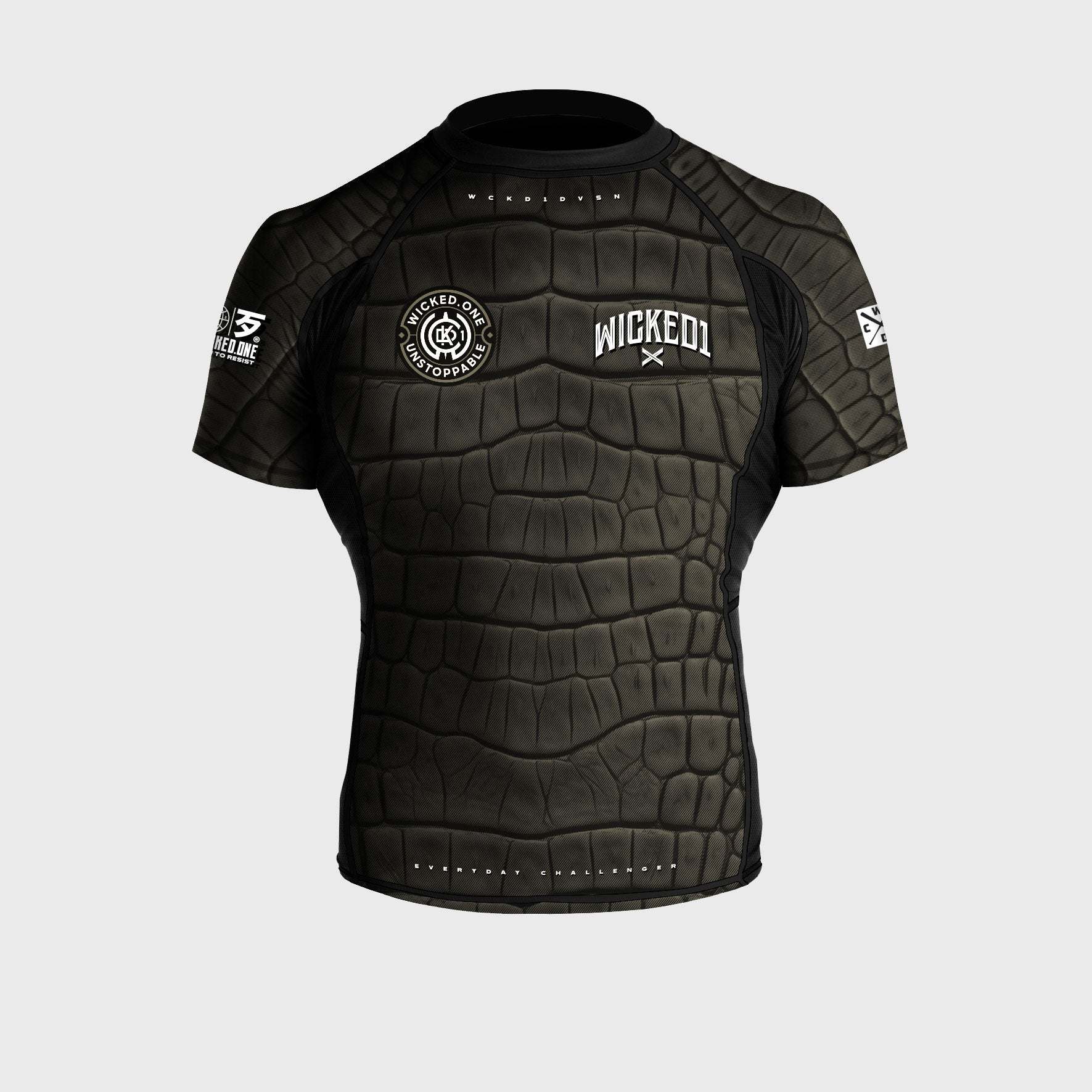 Rashguard manches courtes Wicked One CAÏMAN kaki noir compression résistance MMA grappling