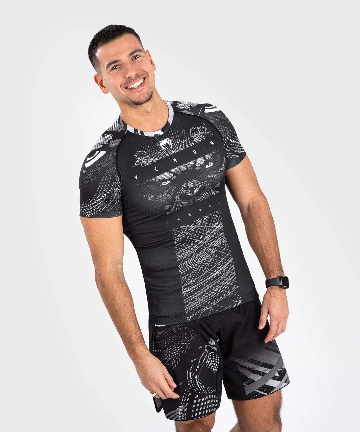 Rashguard à Manches Courtes Venum Gorilla Jungle - Noir/Blanc