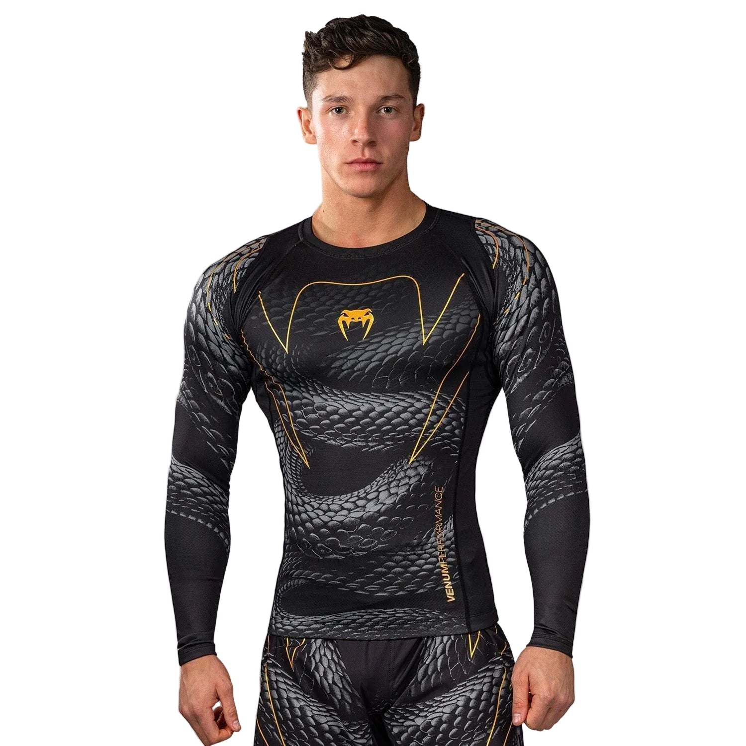Rashguard manches longues Venum Matupa noir gris or pour grappling et MMA, compression et protection optimale
