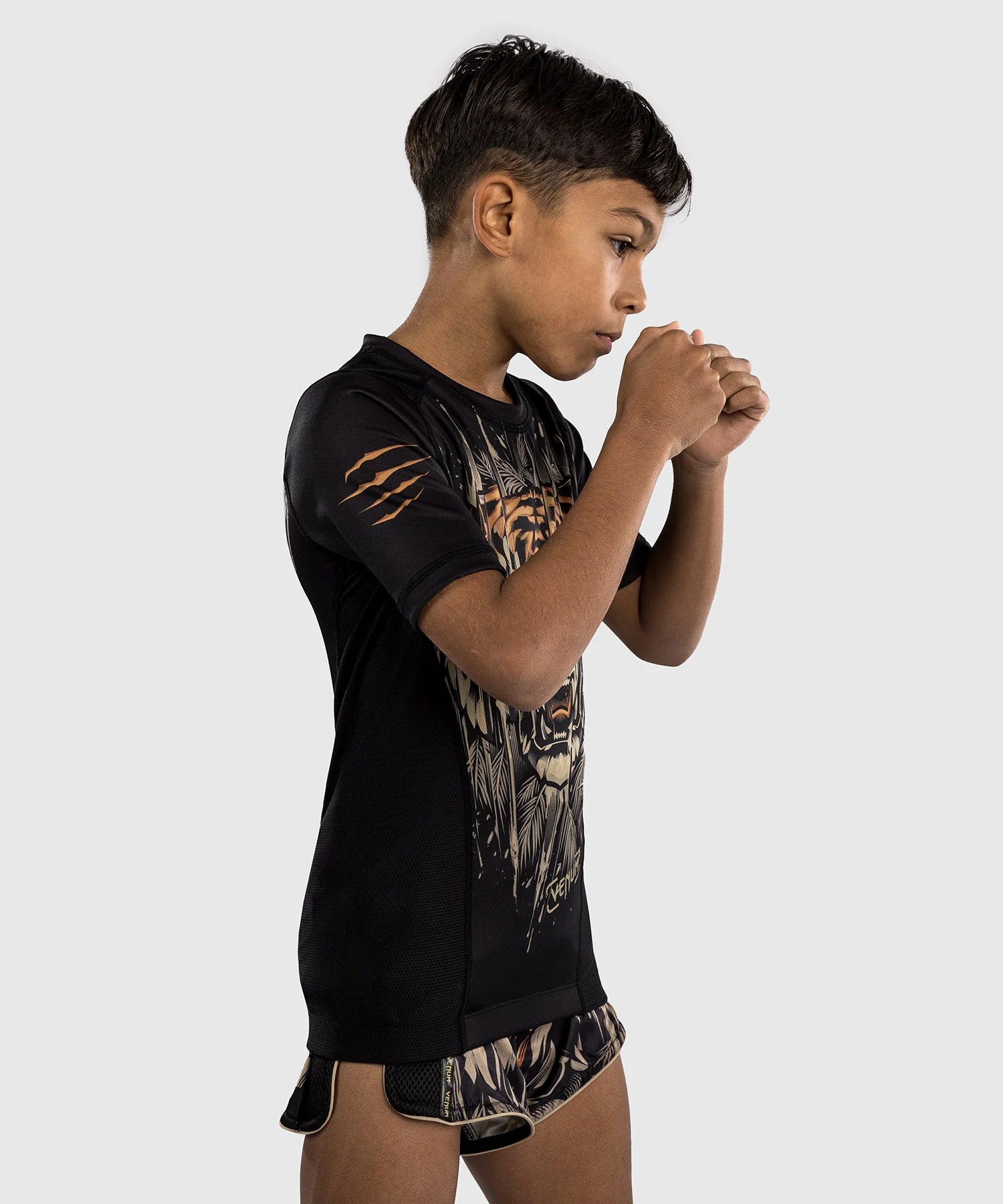 Rashguard à Manches Courtes Venum Tiger pour Enfants - Noir/Orange Néon