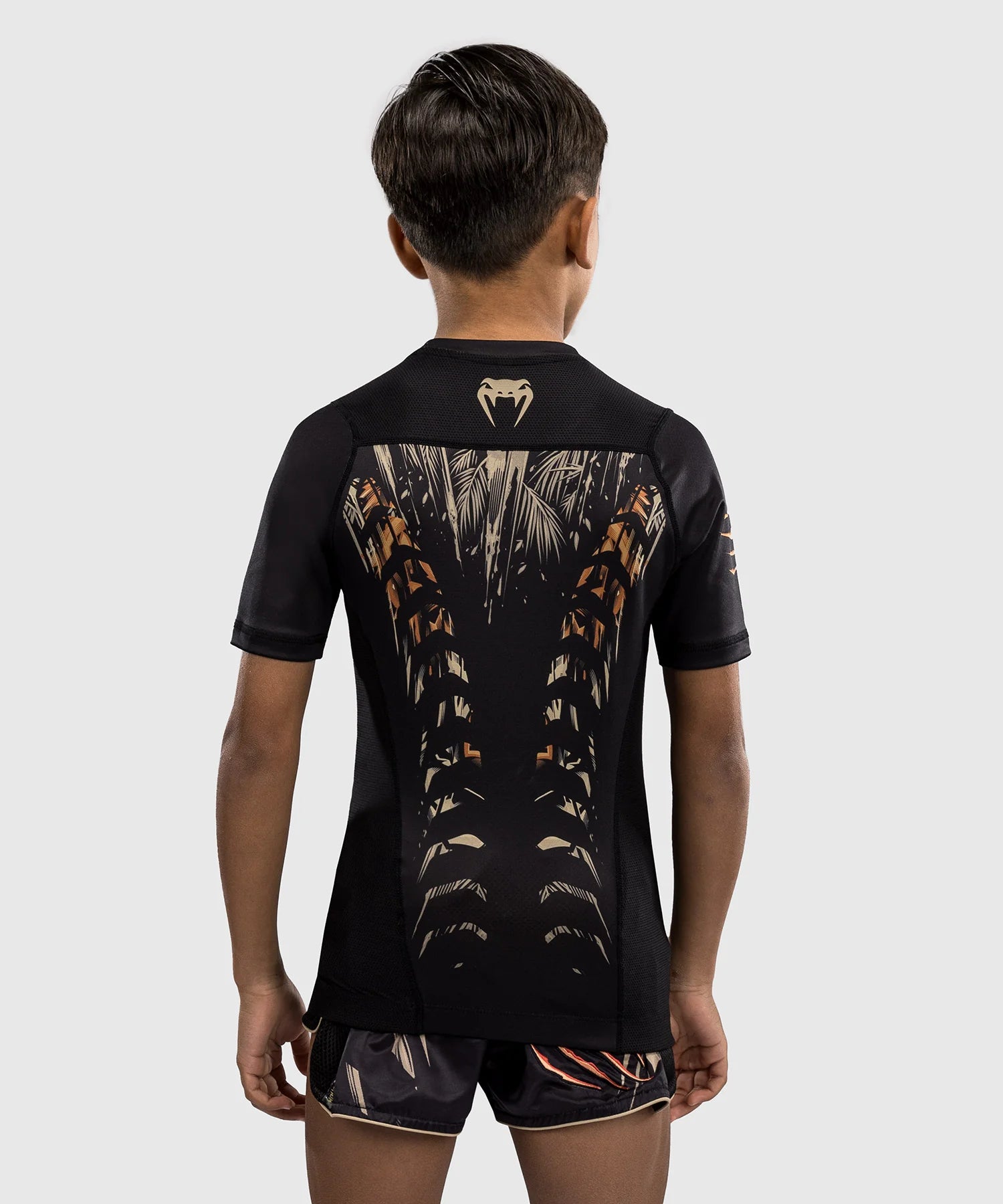 Rashguard à Manches Courtes Venum Tiger pour Enfants - Noir/Orange Néon