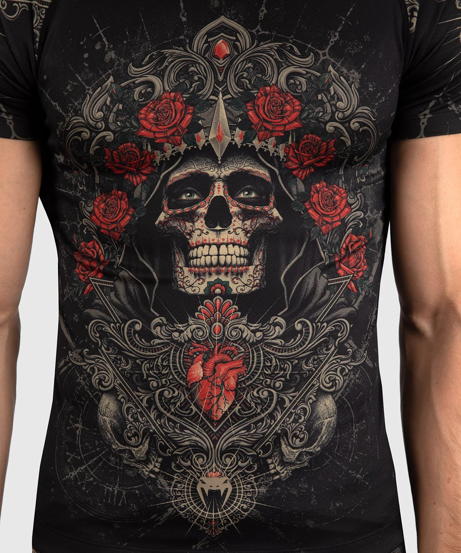Rashguard à Manches Courtes Venum Santa Muerte 5.0 - Noir Profond/Or