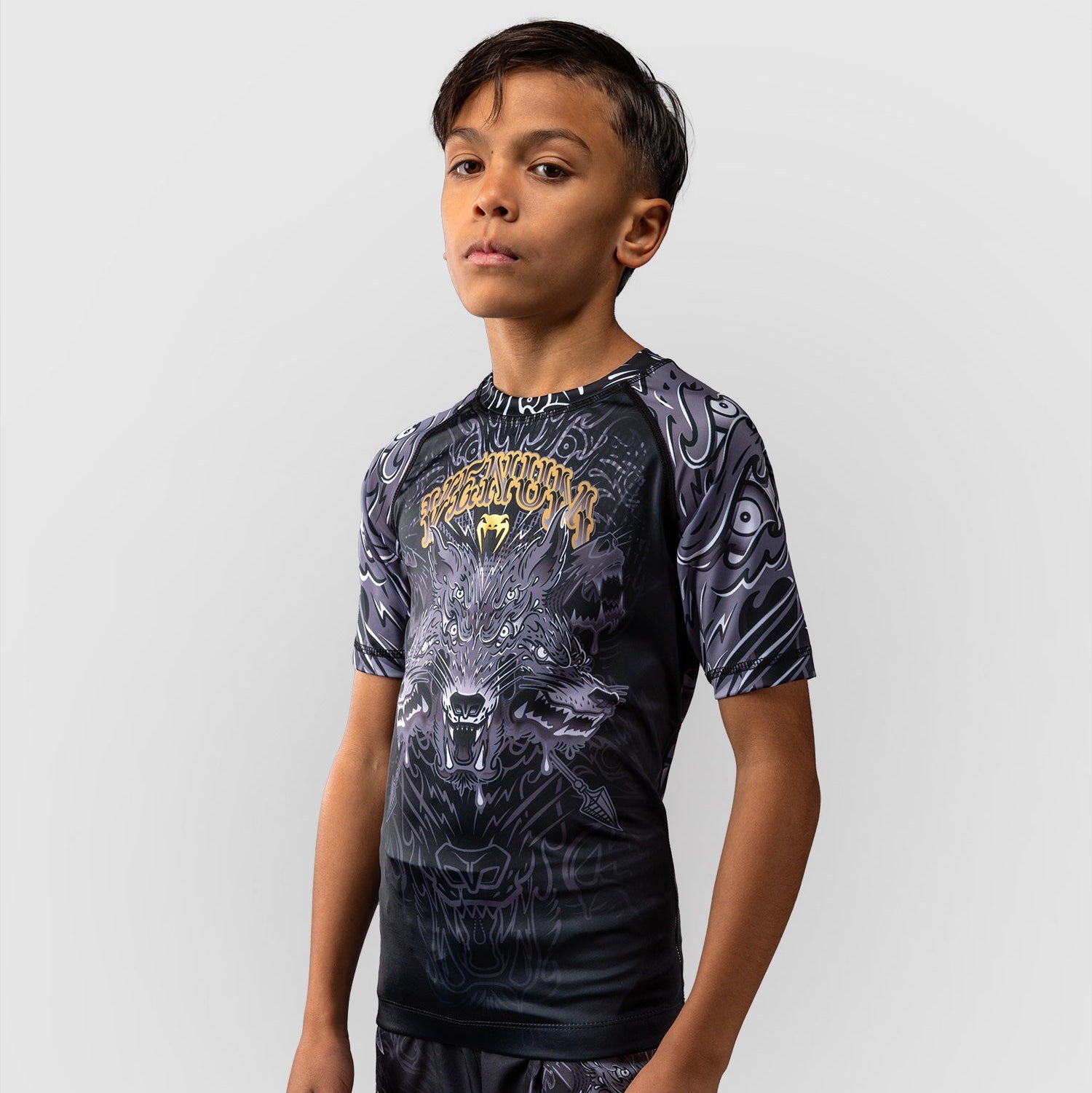 Rashguard enfant manches courtes Venum Wolf Atak - Noir/Gris